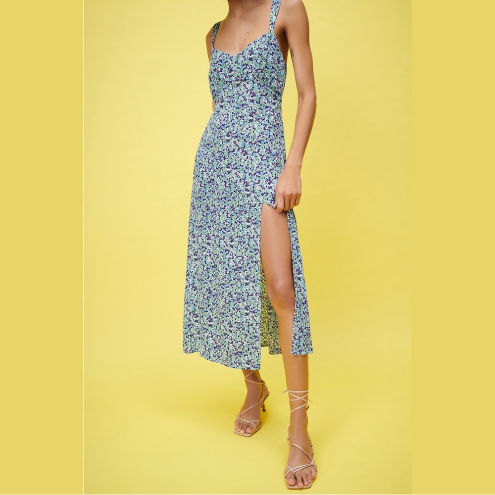 Zara Purple Ditsy Floral Midi Dress Ruffle Sleeve Wedding Formal Boho Resort Y2K